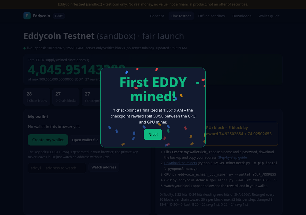 /live: First EDDY mined celebration